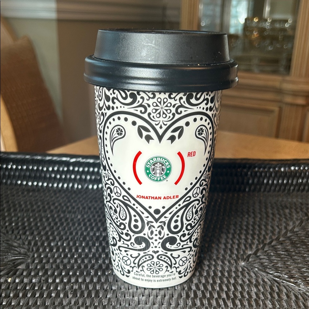 Starbucks 2010 Jonathan Adler Red Heart Coffee Tumbler